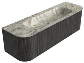 Mondiaz Kurve-dlux 150cm badmeubel ronding links/rechts shadow met 1 lade en 2 deuren en wastafel big medium midden zonder kraangat glace