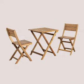 Vierkante Tafelset (60x60 Cm) En 2 Opvouwbare Tuinstoelen In Acaciahout Delawer Acacia Bruin - Sklum