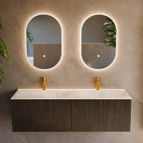 Mondiaz Kurve-dlux 140cm badmeubel shadow met 2 lades en wastafel stor small dubbel 2 kraangaten ostra