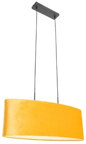 Stoffen Eettafel / Eetkamer Moderne hanglamp zwart met kap geel 2-lichts - Tanbor Modern E27 ovaal Binnenverlichting Lamp