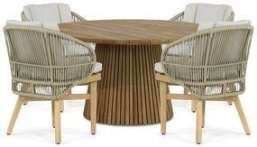 Tuinset Ronde Tuintafel 4 personen 140 cm Teakhout/rope Naturel teak  Coco Almeria/Fungo