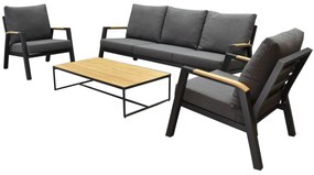 Santika stoel-bank loungeset 4-delig antraciet aluminium teak