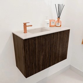 Mondiaz Joya DLux 60cm toiletmeubel walnut met wastafel faye links 1 kraangat meli