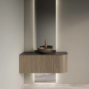 Gliss Design Alluro badmeubel ribbelfront met ronding rechts 100cm corn silk en zwart leisteen toppaneel