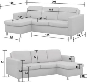 Loungebank Swing chaise longue links | velours Brunei bruin 13 | 2,08 x 1,36 mtr breed