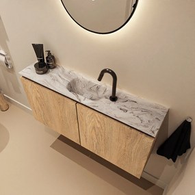 Mondiaz Ture DLux toiletmeubel 100cm washed oak met wastafel glace midden met kraangat