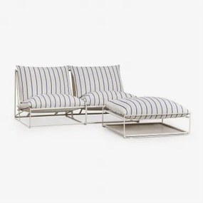 Amaro 2-delige Modulaire Tuinbank En Omvormbare Poef Tapioca Beige - Marine Blauw - Sklum