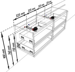 Mondiaz Vica DLux badmeubel 130cm chai 4 lades met wastafel ostra dubbel zonder kraangat