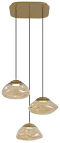Hotel Chique hanglamp messing met amber glas 3-lichts - Gus