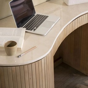 Organisch Bureau Marmer Met Ribbel Hout - 129 X 60cm.