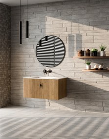 Muebles Raya badmeubel ribbelfront 80cm warm eiken met witte wastafel zonder kraangat