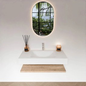 Zaro Alan badmeubel 90cm met planchet washed oak en vrijhangende wastafel cloud midden 1 kraangat talc