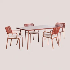 Rechthoekige Tafelset 160 X 90 Cm En 4 Stapelbare Aluminium Eetkamerstoelen Arhiza Rode Dakpan - Sklum