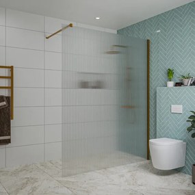Fortifura Galeria inloopdouche - 160x200cm - ribbelglas - wandarm - Geborsteld koper PVD (Koper) SW797956/SW876702