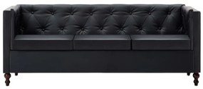 vidaXL Driezitsbank Chesterfield-stijl kunstleren bekleding zwart