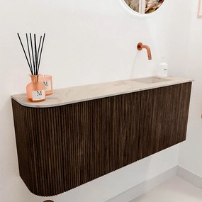 Mondiaz Joya DLux 100cm toiletmeubel ronding links walnut met wastafel faye rechts zonder kraangat frappe