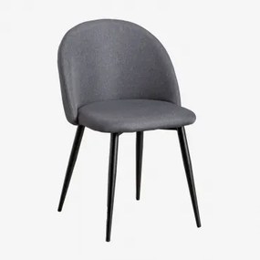 Set Van 4 Gestoffeerde Eetkamerstoelen Met Stalen Frame Kana Zwart & Linnen Grijs – Antraciet - Sklum