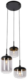 Hanglamp zwart met goud en smoke glas 3-lichts rond - Kyan Design E27 Binnenverlichting Lamp