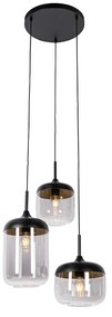 Hanglamp zwart met goud en smoke glas 3-lichts rond - Kyan