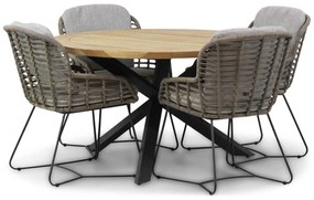 Tuinset Ronde Tuintafel 4 personen  Wicker/Teak Taupe  4 Seasons Outdoor Lugano/Prado