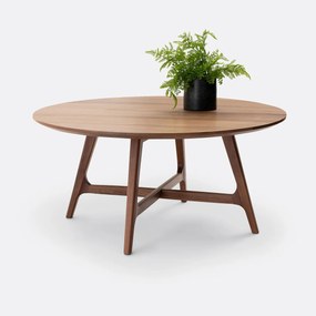 Grote ronde salontafel, notenhout en fineer, Larsen