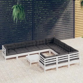 vidaXL 11-delige Loungeset met kussens grenenhout wit