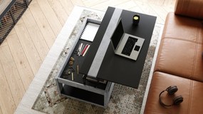 LUSSO Zwart Mat/Millenium Beton - MODERNE SALONTAFEL MET VERHOOGD BLAD + OPBERGRUIMTE + SCHAP (OP WIELEN!)