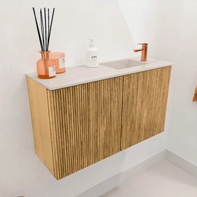 Mondiaz Joya DLux 70cm toiletmeubel oak met wastafel faye rechts 1 kraangat meli