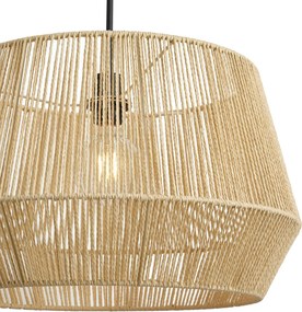 Hanglamp zwart met beige papieren touw kap 50/50/30 - Combi 1