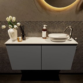 Mondiaz Fowy toiletmeubel 100cm dark grey met witte waskom rechts en kraangat