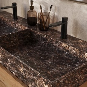 Saniclear Dark Emperador marmeren wastafel 120x46cm met kraangaten