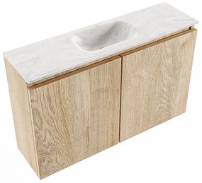 Mondiaz Ture DLux toiletmeubel 80cm washed oak met wastafel ostra midden zonder kraangat