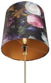Vloerlamp goud/messing met velours kap bloemen 40/40 cm - Parte Klassiek / Antiek E27 cilinder / rond rond Binnenverlichting Lamp