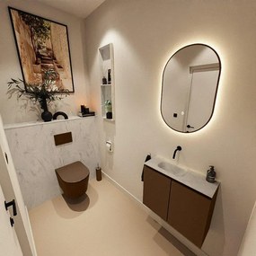 MONDIAZ TURE-DLUX 60cm toiletmeubel Rust. EDEN wastafel Opalo positie links. Zonder kraangat. TUREDX60RUSL0OPA