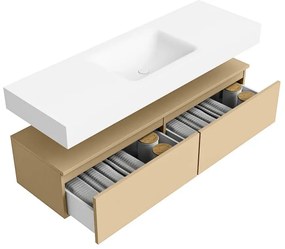 Zaro Alan badmeubel 140cm sand 2 lades met vrijhangende wastafel cloud midden 1 kraangat talc