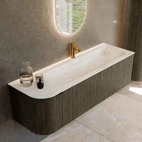 Mondiaz Kurve-dlux 145cm badmeubel ronding links shadow met 1 lade en deur en wastafel big large kraangat rechts ostra