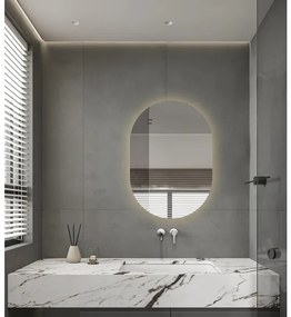 Adema Shine Badkamerspiegel - 70x100cm - Ovaal - horizontale / verticale plaatsing - indirecte LED verlichting - Spiegelverwarming - Infrarood SW11-70100
