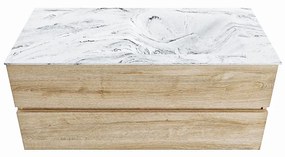 Mondiaz Vica DLux badmeubel 110cm washed oak 2 lades met wastafel glace rechts zonder kraangat