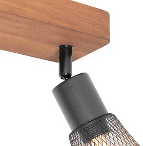 Industriële spot zwart met hout 2-lichts - Kristina