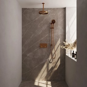 Brauer Stripe inbouw regendouche met 25cm hoofddouche, plafondarm, 3 standen handdouche en glijstang set 36 koper geborsteld PVD