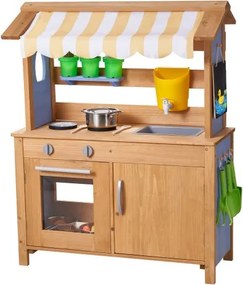 VEVOR Speelkeuken, Kinderkeuken, Speelgoedkeuken met Lepels, Spoelbak, Watertank, Zonnescherm, Schepjes, Kookgerei &amp; Accessoires, Houten Buitenkeuken voor Kinderen vanaf 3 jaar, 795x339x1000mm