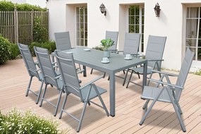 Garden Point lichtgrijze aluminium tuinmeubelen met grote Polywood Verona tafel voor 12 personen