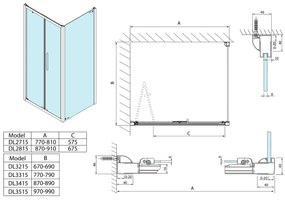 Polysan Lucis rechthoekige douchecabine met vouwdeur 90x80cm chroom