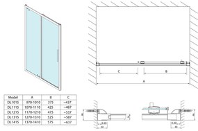 Polysan Lucis douchedeur schuif 110cm chroom