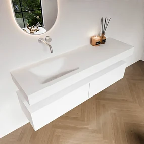 Zaro Alan badmeubel 160cm talc 2 lades met vrijhangende wastafel cloud links zonder kraangat talc