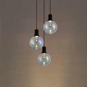 Design hanglamp zwart met regenboog glas rond 3-lichts - Mallon