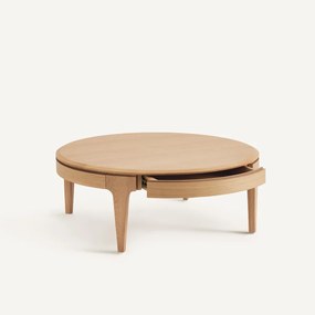Ronde salontafel, massief eiken en fineer, 2 lades, SANARA