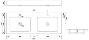 Brauer Lava dubbele wastafel natuursteen 120cm met 2 kraangaten antraciet