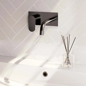 Brauer Gunmetal Edition ColdStart wastafelkraan inbouw gebogen uitloop met achterplaat model C2 gunmetal geborsteld PVD
