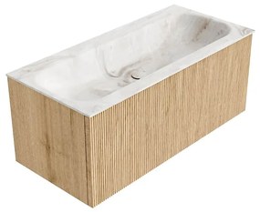 Mondiaz Kurve-dlux 100cm badmeubel oak met 1 lade en wastafel big medium midden zonder kraangat frappe